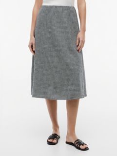 Gingham Linen-Blend Midi Skirt — Navy Blue 1