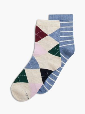 Stripe & Argyle Mini Trouser Sock 2-Pack, Lt Beige Htr/Multi