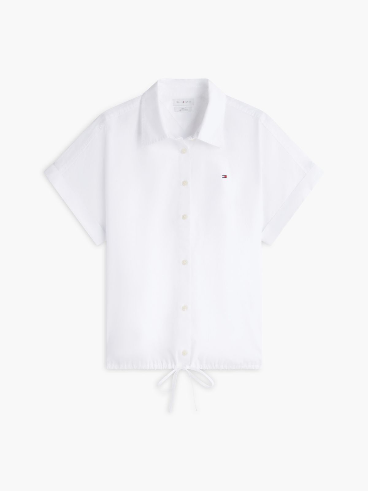 Boxy Fit Drawcord Poplin Shirt — White