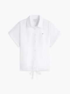 Boxy Fit Drawcord Poplin Shirt — White 5