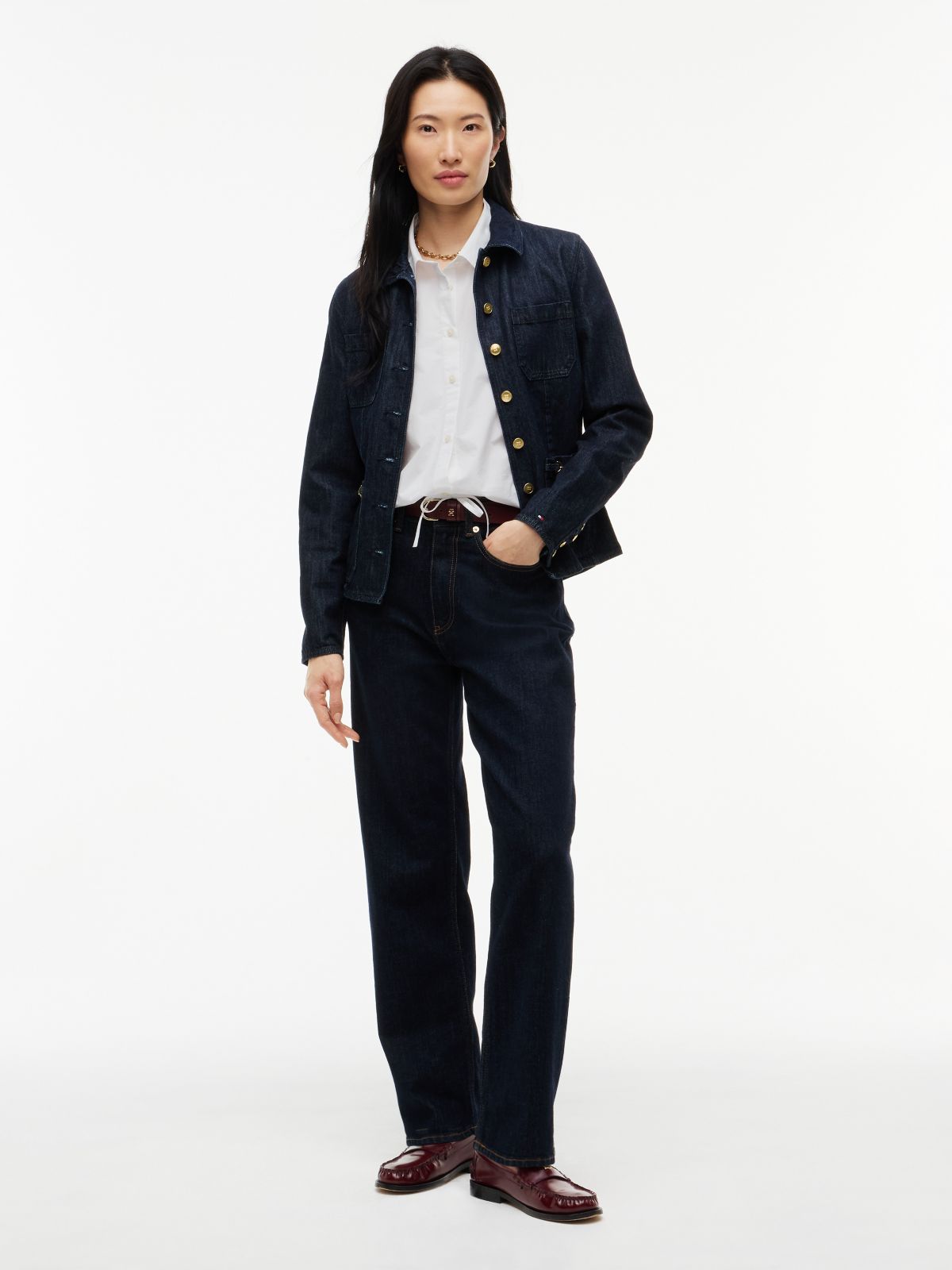 Boxy Fit Drawcord Poplin Shirt — White