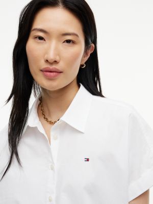 Женская рубашка Tommy Hilfiger Boxy Fit Drawcord Poplin, цвет: Белый — фото 3