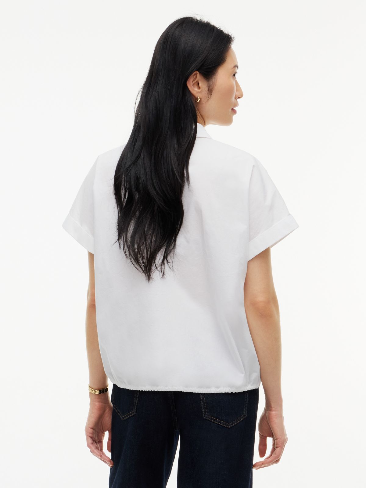 Boxy Fit Drawcord Poplin Shirt — White