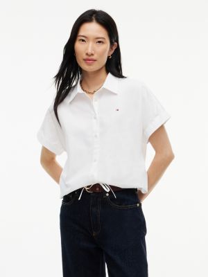 Boxy Fit Drawcord Poplin Shirt, White