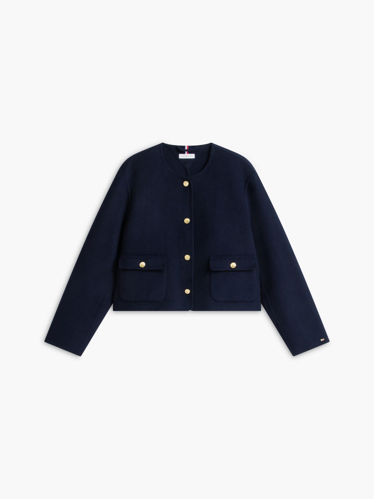 Gold-Button Wool-Blend Lady Jacket — Navy Blue