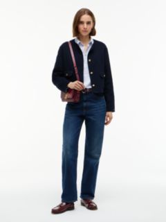 Gold-Button Wool-Blend Lady Jacket — Navy Blue 2