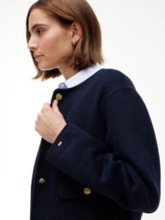 Gold-Button Wool-Blend Lady Jacket — Navy Blue 3
