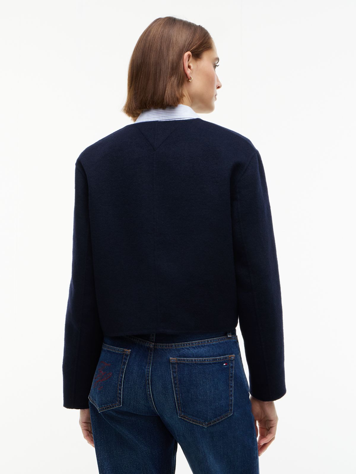 Gold-Button Wool-Blend Lady Jacket — Navy Blue