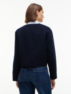 Gold-Button Wool-Blend Lady Jacket — Navy Blue 4