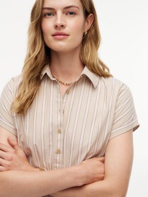 Женское платье-рубашка миди Tommy Hilfiger в полоску с коротким рукавом, цвет: Золотой — фото 3