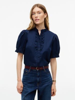 Ruffle Trim Poplin Shirt, Carbon Navy