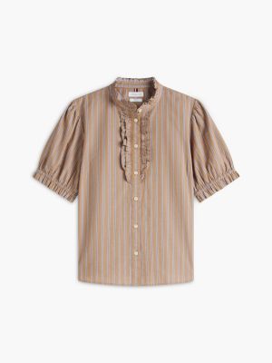 Женские рубашки Tommy Hilfiger Ruffle-Trim Striped Poplin Shirt — фото 5