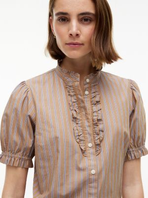 Женские рубашки Tommy Hilfiger Ruffle-Trim Striped Poplin Shirt — фото 3
