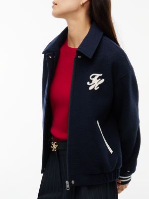 Женская куртка Tommy Hilfiger Script Monogram Wool-Blend Varsity, цвет: Тёмно-синий — фото 3