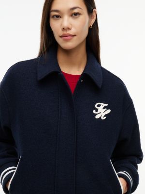 Женская куртка Tommy Hilfiger Script Monogram Wool-Blend Varsity, цвет: Тёмно-синий — фото 4