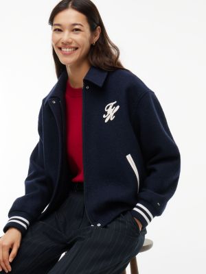 Женская куртка Tommy Hilfiger Script Monogram Wool-Blend Varsity, цвет: Тёмно-синий — фото 5