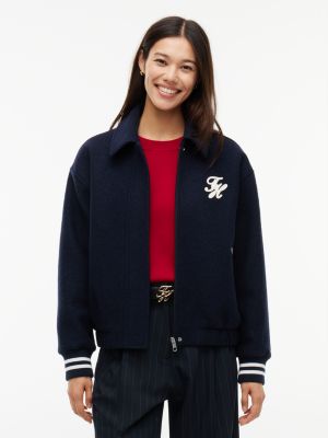Женская куртка Tommy Hilfiger Script Monogram Wool-Blend Varsity, цвет: Тёмно-синий — фото 1