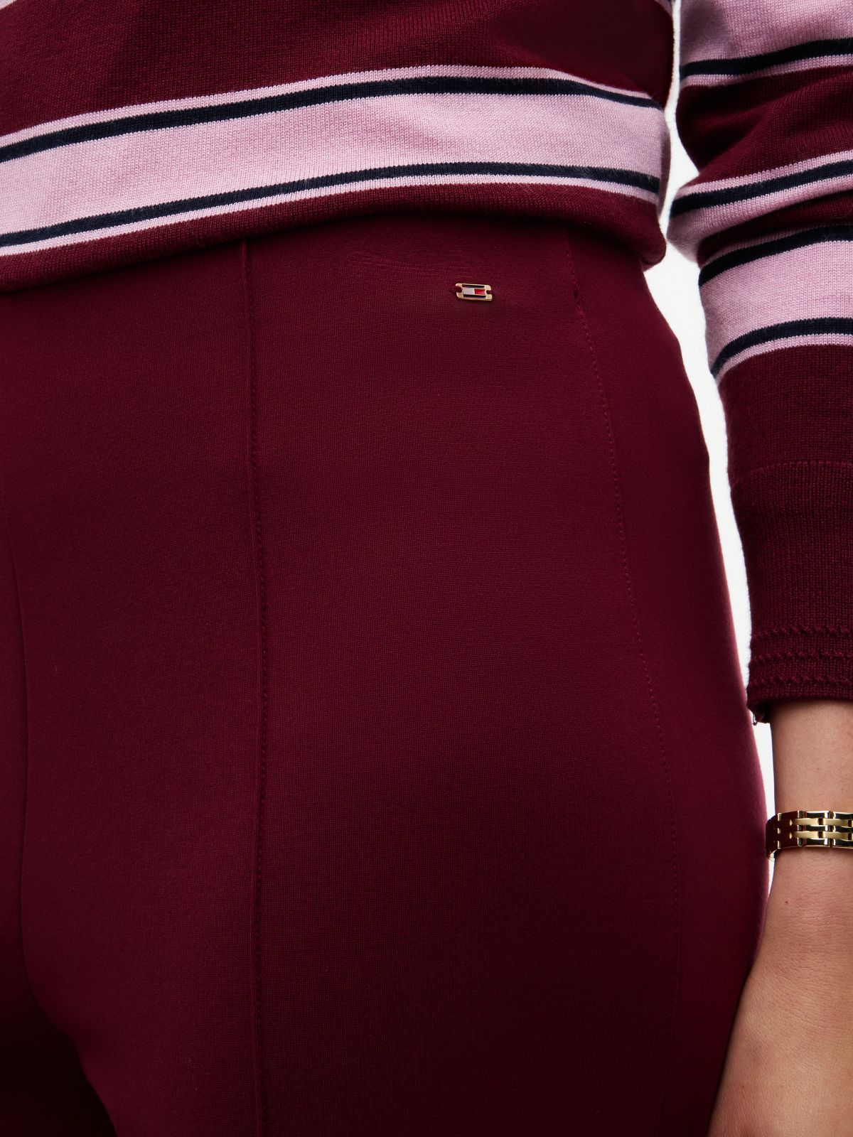 Slim Ponte Pull-On Pant — Burgundy