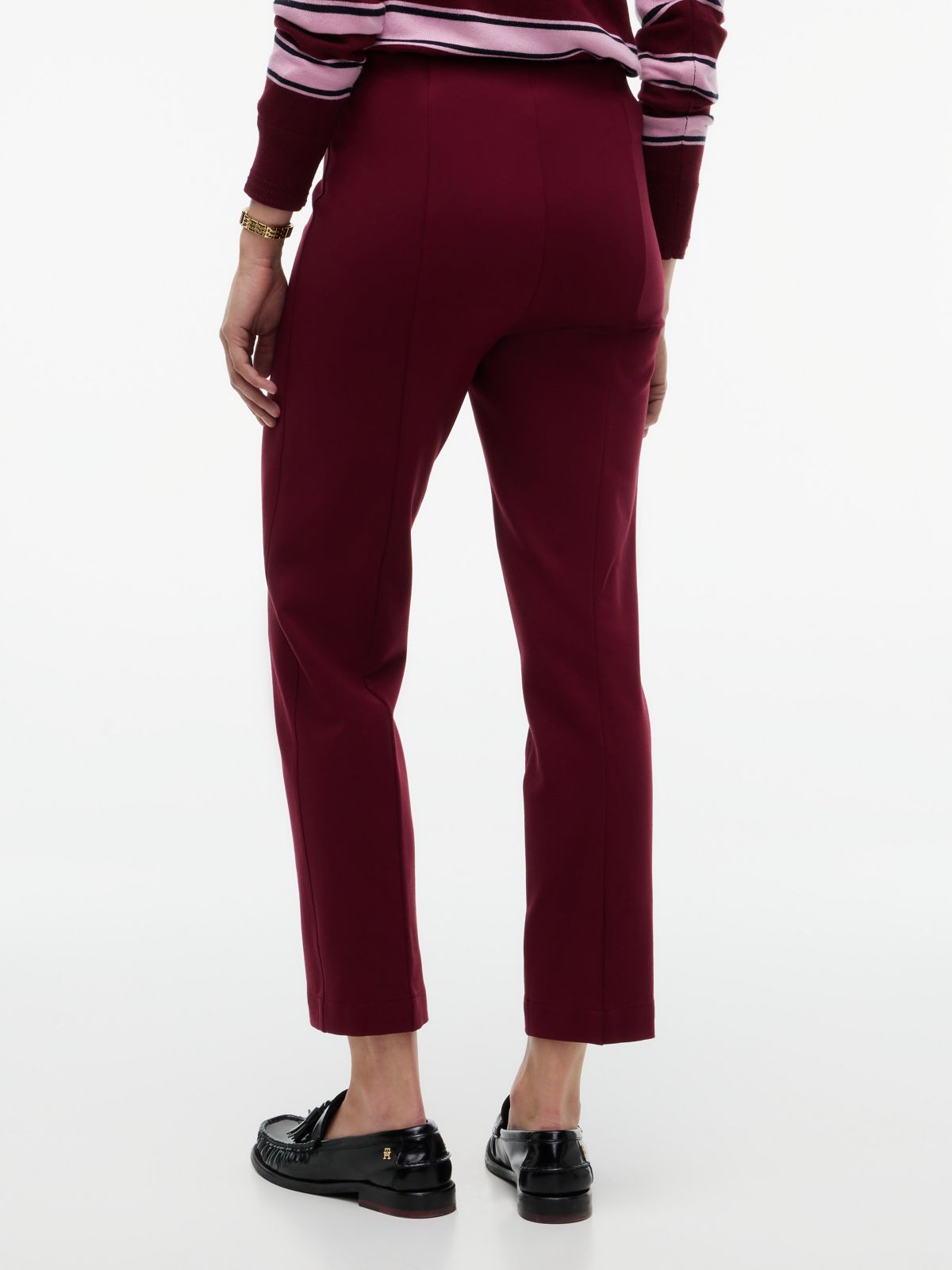 Slim Ponte Pull-On Pant — Burgundy
