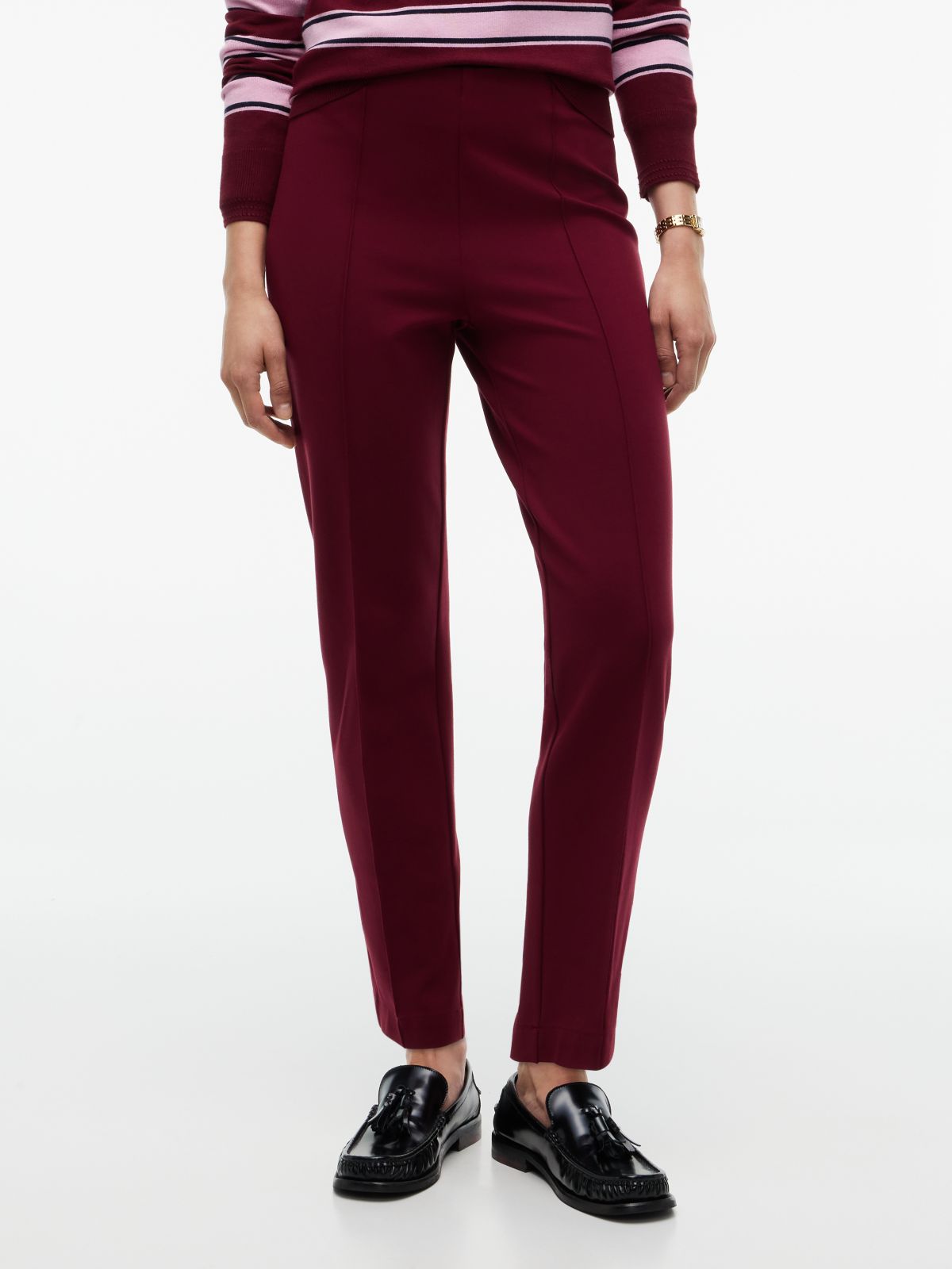 Slim Ponte Pull-On Pant — Burgundy