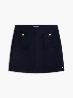 Gold-Button Wool-Blend Mini Skirt — Navy Blue 5