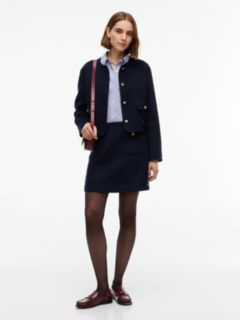 Gold-Button Wool-Blend Mini Skirt — Navy Blue 2
