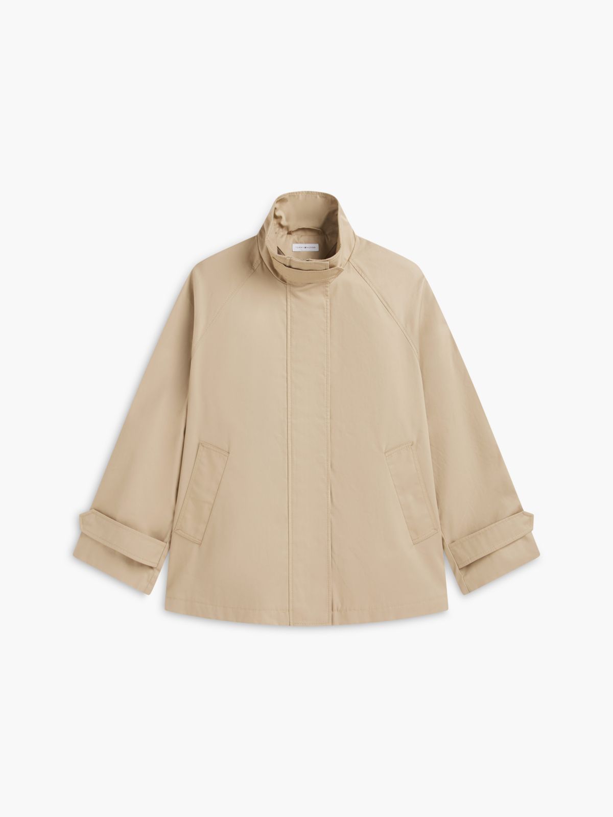 Water-Repellent A-Line Cape Coat — Dark Beige