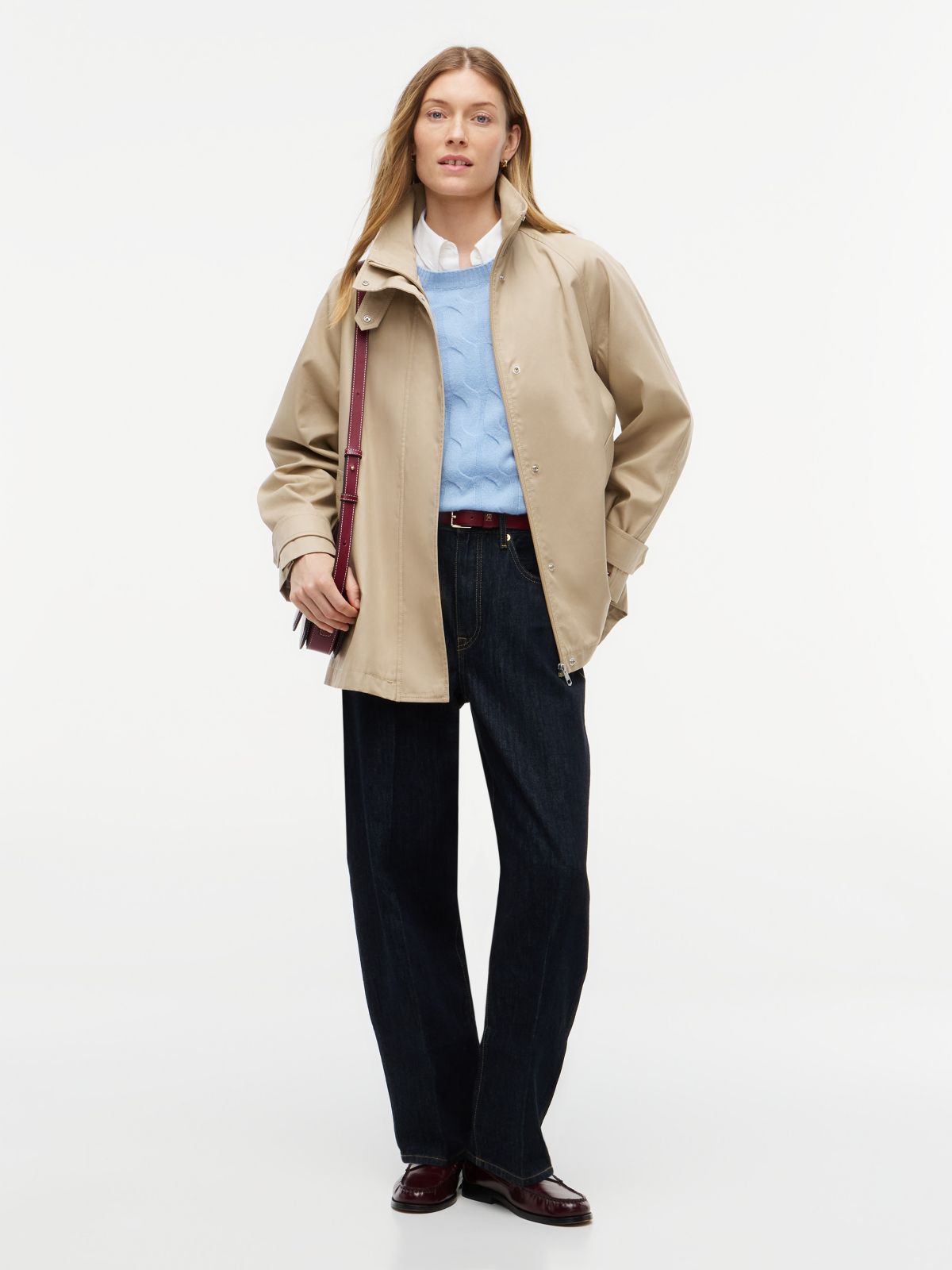 Water-Repellent A-Line Cape Coat — Dark Beige