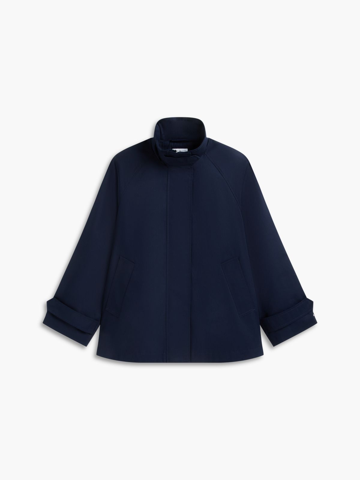 Water-Repellent A-Line Cape Coat — Navy Blue
