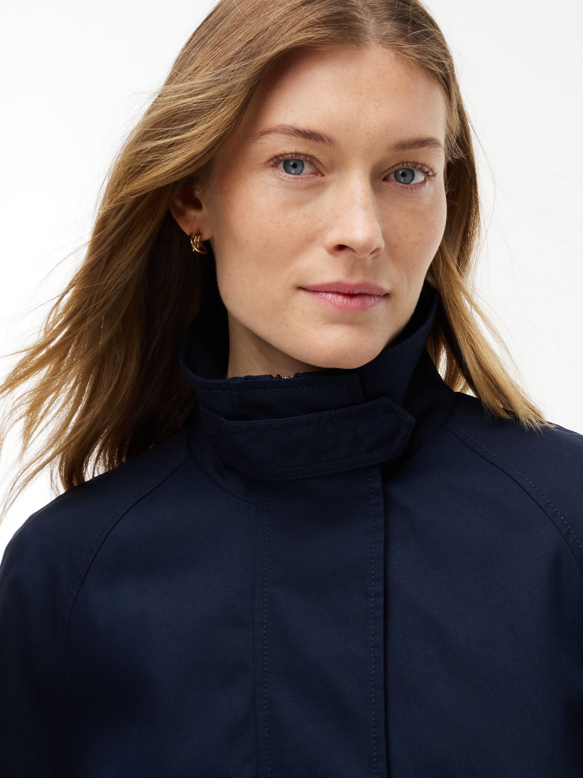 Water-Repellent A-Line Cape Coat — Navy Blue