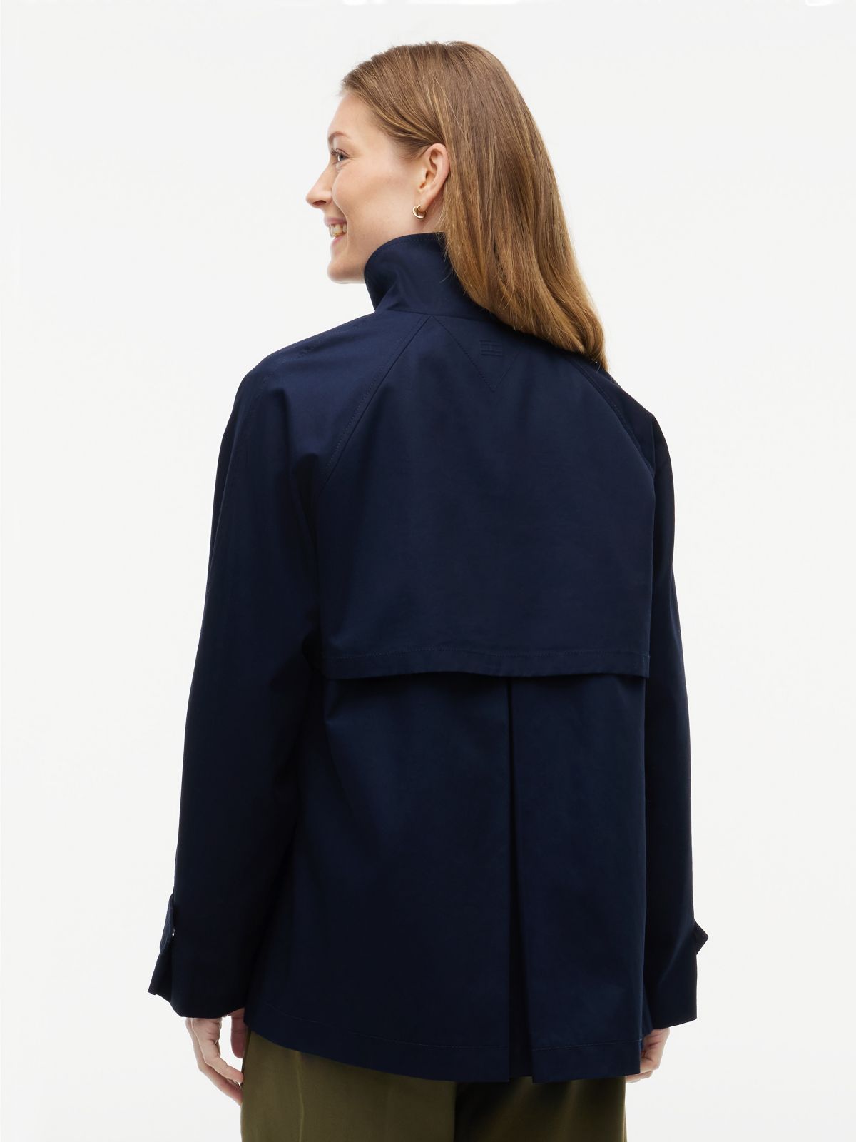 Water-Repellent A-Line Cape Coat — Navy Blue