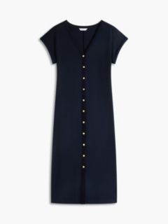 Gold-Button Interlock Midi Dress — Navy Blue 5