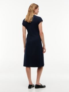Gold-Button Interlock Midi Dress — Navy Blue 4