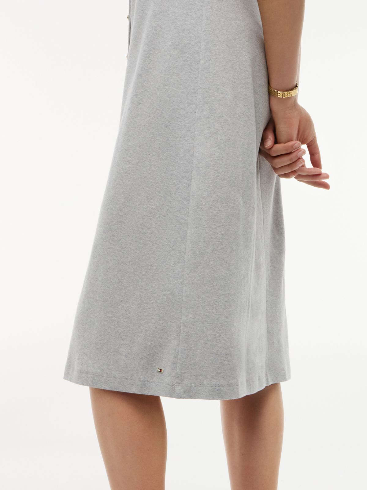 Gold-Button Interlock Midi Dress — Grey Heather