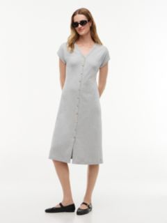 Gold-Button Interlock Midi Dress — Grey Heather 1