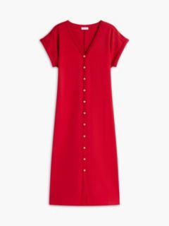 Gold-Button Interlock Midi Dress — Red 5