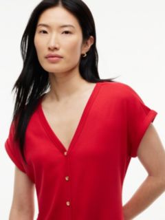 Gold-Button Interlock Midi Dress — Red 2