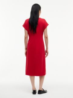 Gold-Button Interlock Midi Dress — Red 4