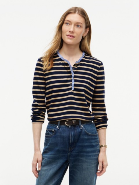 Женские топы Tommy Hilfiger Ruffle-Trim Striped Interlock Henley