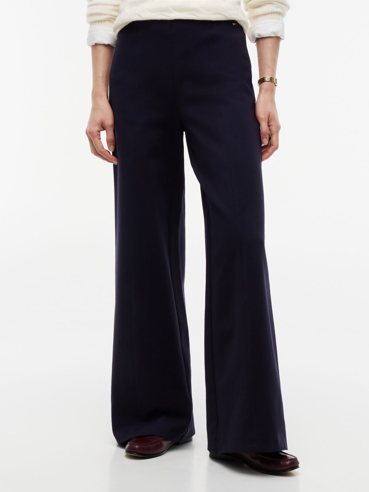 Wide Leg Ponte Pull-On Pant — Navy Blue