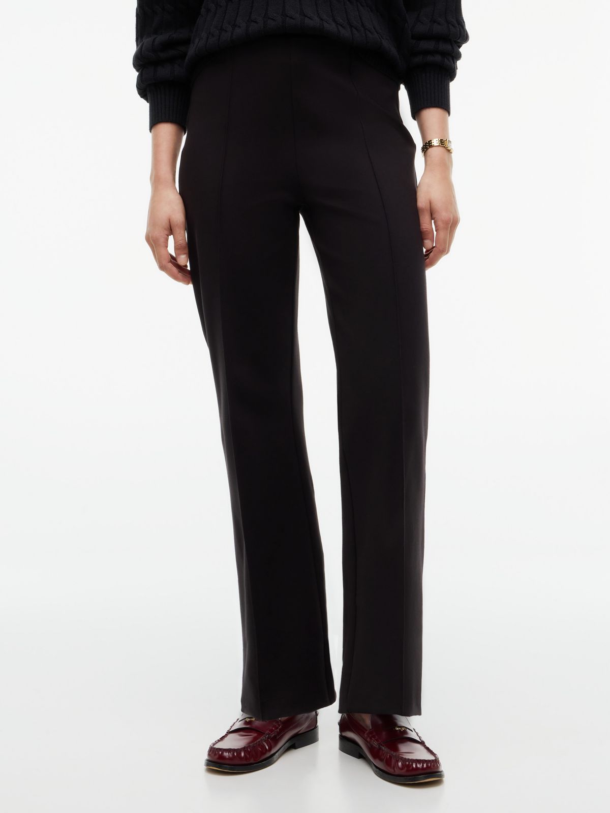 Flared Ponte Pull-On Pant — Black