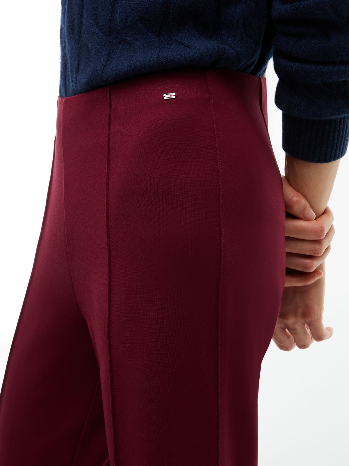 Flared Ponte Pull-On Pant — Burgundy