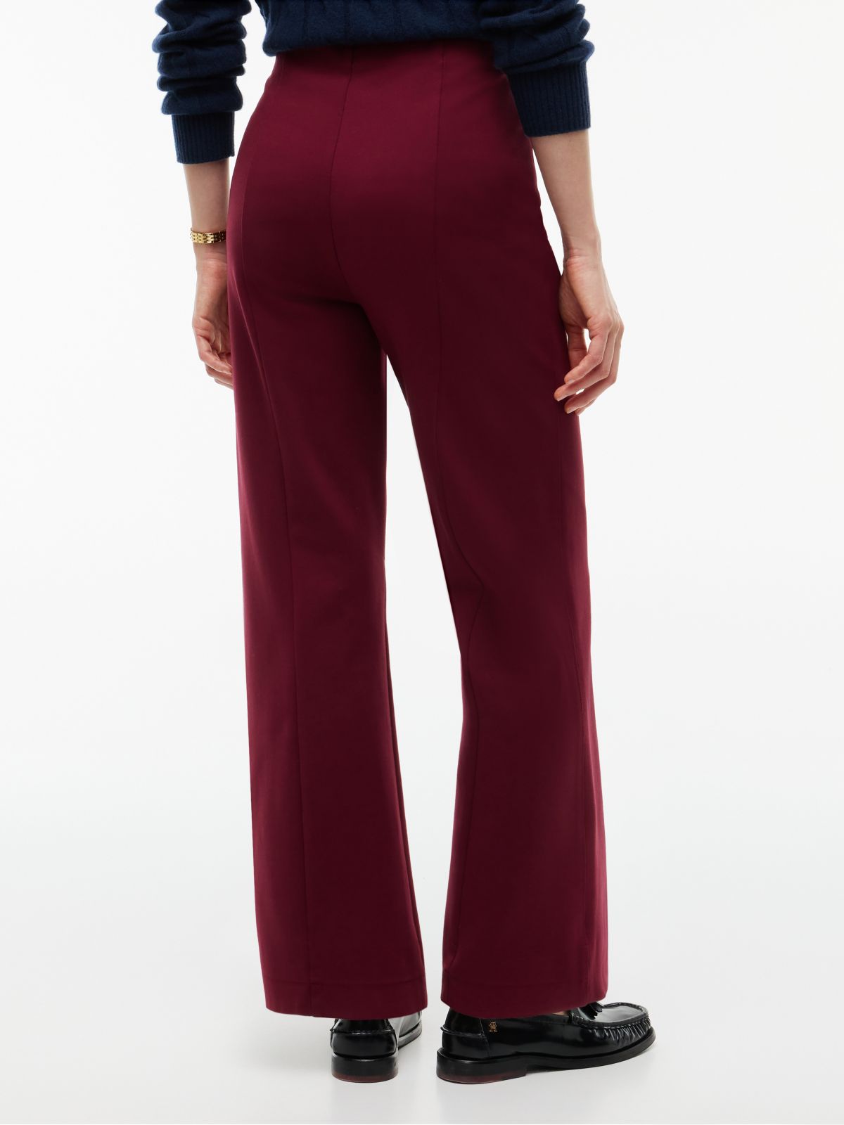 Flared Ponte Pull-On Pant — Burgundy