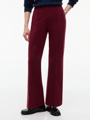 Flared Cropped Ponte Pull-On Pant, Burgundy