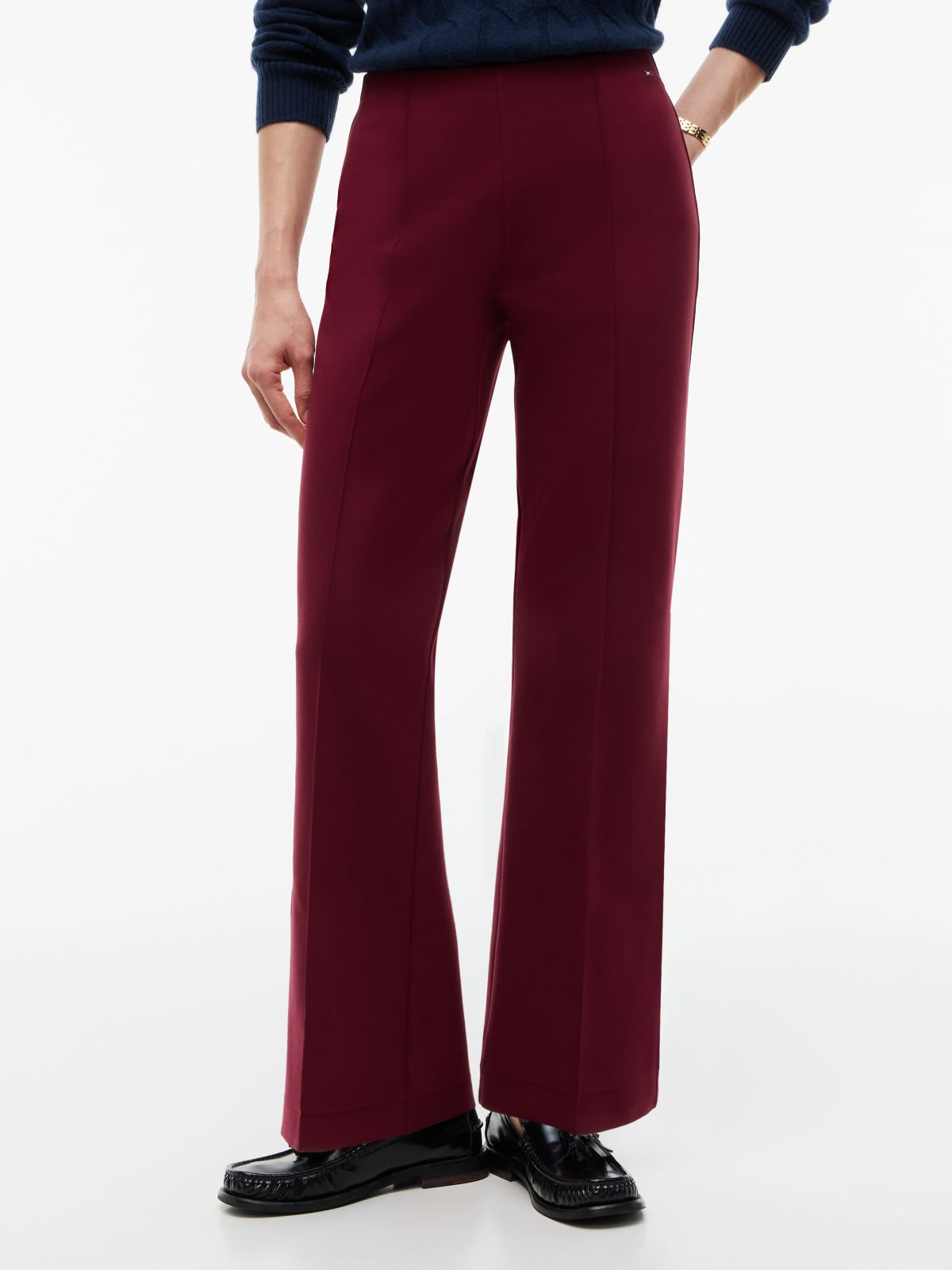 Flared Ponte Pull-On Pant — Burgundy