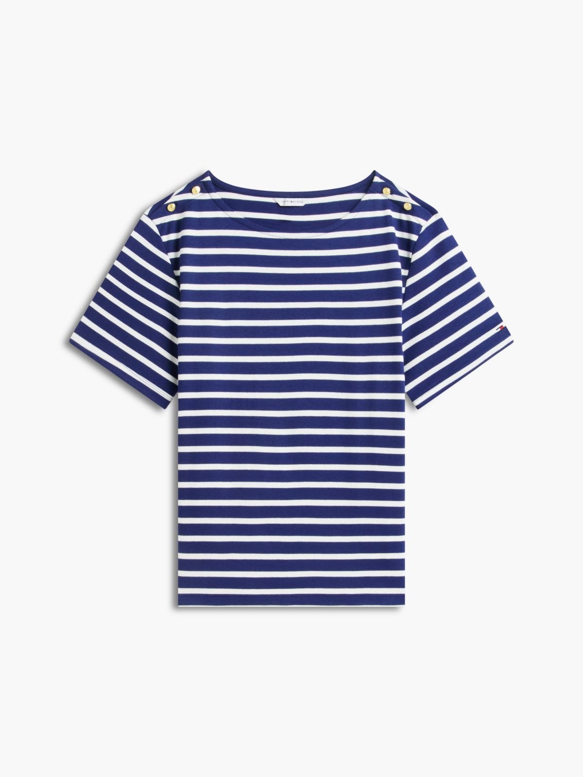 Gold-Button Striped Interlock T-Shirt — Preppy Navy Combo