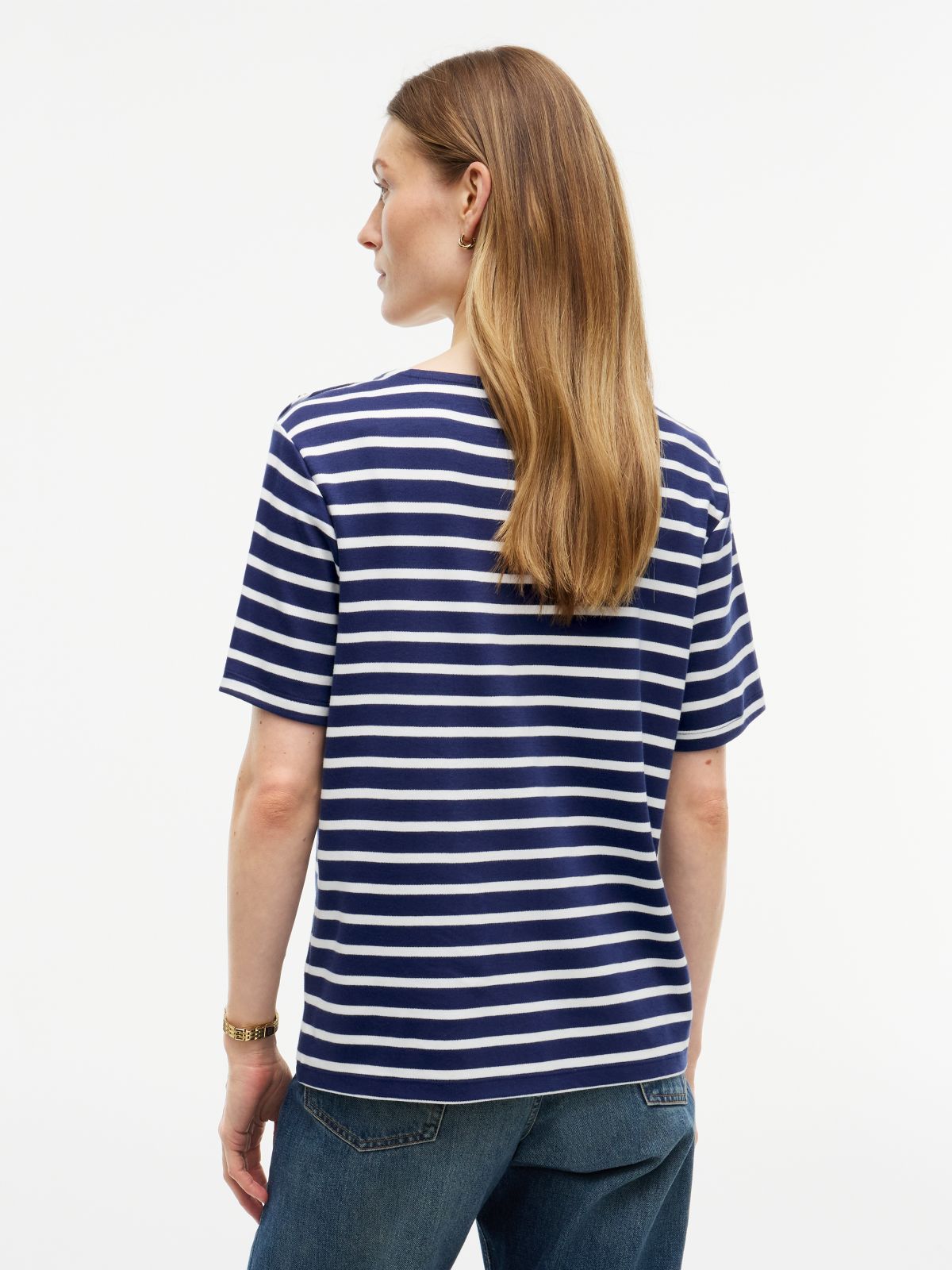 Gold-Button Striped Interlock T-Shirt — Preppy Navy Combo