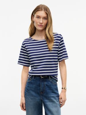 Gold-Button Striped Interlock T-Shirt, Preppy Navy Combo