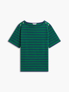 Gold-Button Striped Interlock T-Shirt — Nouveau Green Combo 5