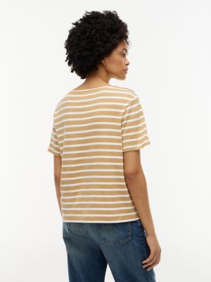 Женские футболки Tommy Hilfiger Gold-Button Striped Interlock T-Shirt — фото 4